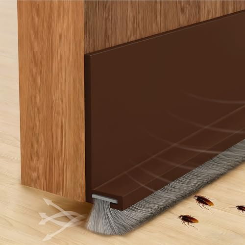 SYCEES Joint de Porte avec Brosse 100cm x 5cm Auto-Adhésif -Marron | Anti-Poussière, Anti-Courant d’Air, Anti-Insectes, Occultant, Réducteur de Bruit,Installation Simplifiée,Coupe à Mesure