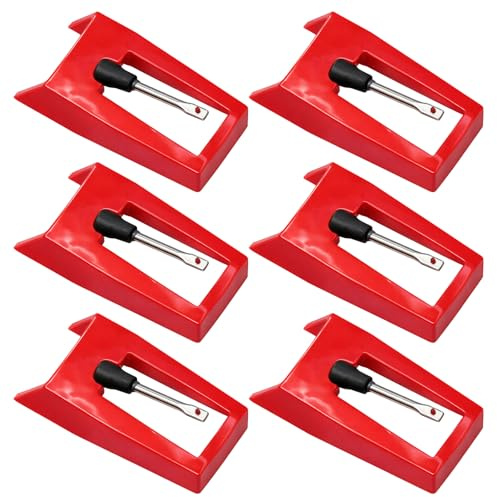 Record Player Needle Replacement, Turntable Stylus Set for Enhanced Sound Performance, 6-Pack Red Replacement Needles for Vinyl Record Players