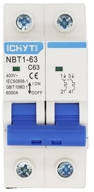 Disjoncteur miniature bipolaire NBT1-63, 6 A, 10 A, 16 A, 20 A, 32 A, 40 A, 50 A, 63 A, 400 V, type C, montage sur rail DIN 35 mm, capacité de coupure 6 kA.(25 V)