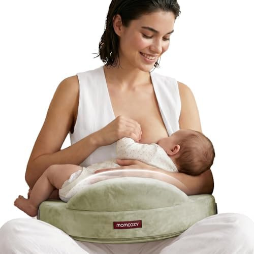 Momcozy Stillkissen mit Sicherheitsstütze – Fester und federnder Memory-Schaum – Stabile, ergonomische Unterstützung und Komfort – Breiteres Stillkissen, Verstellbarer, Abnehmbarer Bezug，Grün