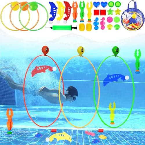 BARAKYEG Giocattoli da Immersione 27 PCS Giochi Piscina Bambini Giocattoli da Piscina,Giochi Acqua Bambini,Giocattoli da Nuoto Estivi Anelli da Immersione,Regalo per BambiniGiochi Estivi Gioco Acqua