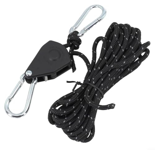Adjustable Tent Rope, 4M Lifting Pulley System With Carabiner, Stainless Steel And Nylon Hanger For Camping Tents, Awnings, Canopies, Backpacks(Black)