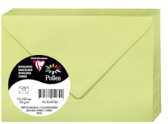 Clairefontaine 55470C - Packung mit 20 Umschläge Pollen, Mini 7,5x10cm, 120g, ideal für Einladungen und Korrespondenz, Knospengrün, 1 Pack