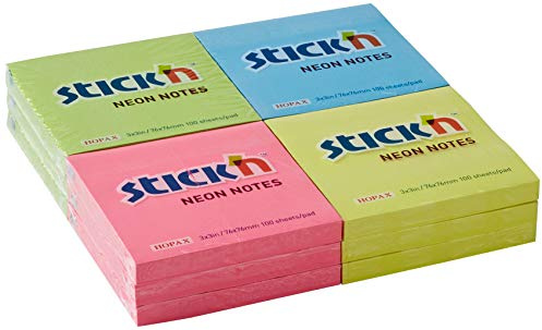 Stick N Haftnotizen 76 x 76 mm neon – verschiedene Farbe (12 Stück)
