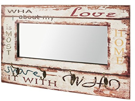 HAKU Möbel Wandgarderobe Motiv, Vintage, MDF, Metall, Spiegel - Maße: B 80 cm x H 52 cm x T 10 cm, Style: Industrial