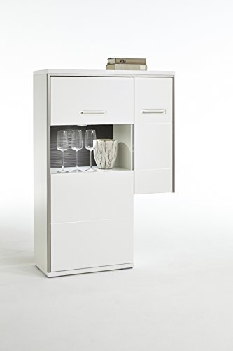 Anstell-Highboard weiss Hochglanz mit Metallrahmen