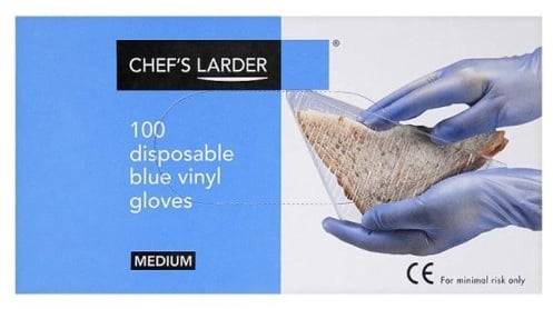 Chefs Larder Disposable Blue Vinyl Gloves Medium -2 x 100's