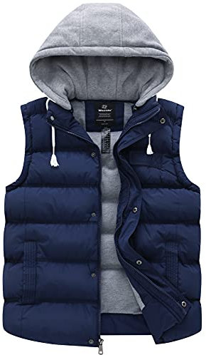 Wantdo Men’s Warm Winter Thickened Gilet Windproof Body Warmer Padded Gilets Quilted Insulated Puffer Gilet Hooded Sleeveless Jacket with Pockets Dark Blue M
