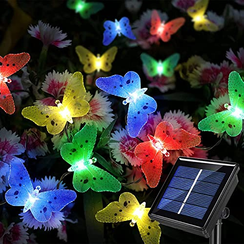 cuzile Außen Solar Licht Garten wasserdicht 12 PCS Faser Schmetterling Shaped solarbetriebene Lichterkette für Weihnachten Baum Haus Urlaub Zaun yard Hochzeitspatio Parteidekoration mehrfarbig
