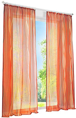 1er-Pack Voile Gardinen mit Wellenförmig Druck Design Vorhang Lichtdurchlässig Vorhänge (BxH 140x225cm, Orange Kräuselband)