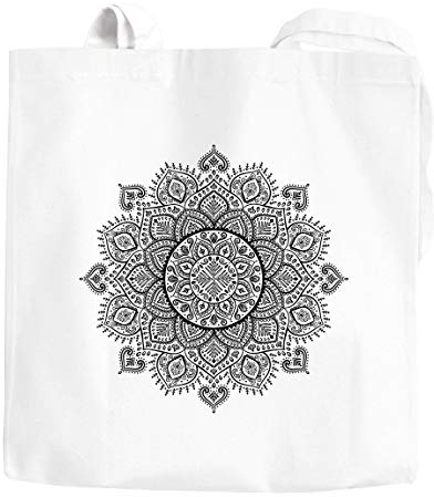 Jutebeutel Mandala Ethno Boho Baumwolltasche Stoffbeutel Tragetasche Autiga® weiß-schwarz unisize