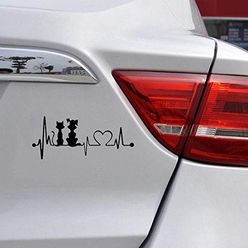 Stukk Stickers Hund & Katze Heartbeat-Linie Funderon Spaßfenster Vinyl-Aufkleber-Aufkleber 19cm x 8,2 cm - Schwarz