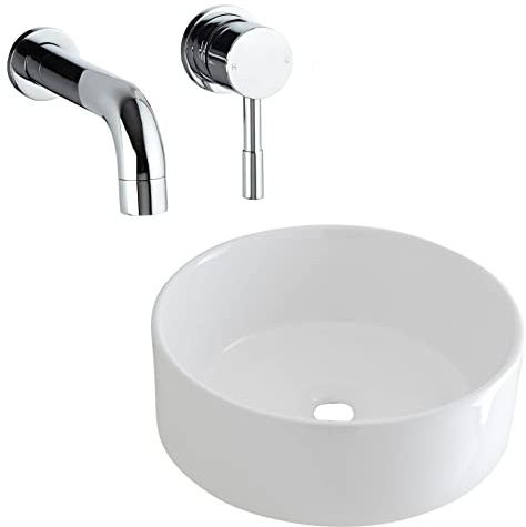 MILANO Round Countertop Bathroom Basin Sink Wall Mounted Mixer Tap 400mm