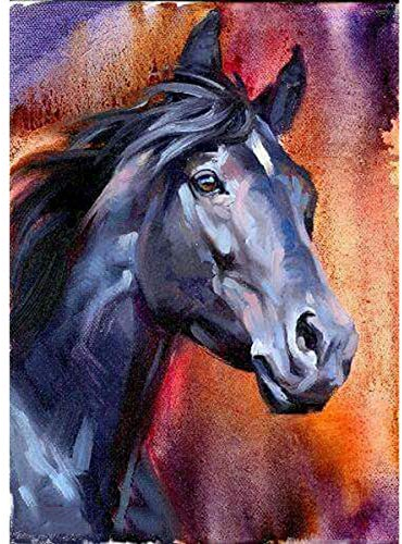 MXJSUA DIY 5D Diamantmalerei Full Round Drill Kit Diamond Painting Set Pferde Diamant Painting Bilder Erwachsene Pferde Strass Bild Kunsthandwerk für Home Wall Decor 30x40cm Grau Blau Pferd