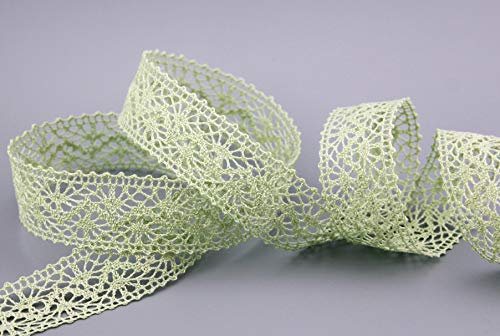 3 m x 25 mm Spitzenband EMMA HELLGRÜN Lindgrün Meterware Spitze Häkelband Baumwollmischung Natur Optik Dekoband gehäkelt Spitzenborte