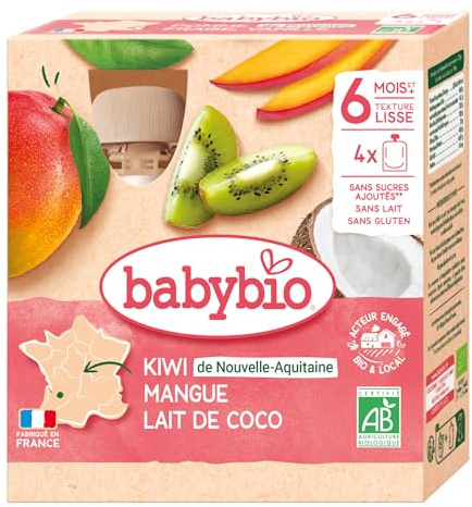 Babybio gourde kiwi mangue lait de coco lot de 4x90g