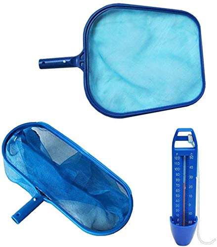 well2wellness Poolzubehör Set mit 1 x Pool Laubkescher, 1 x Pool Bodenkescher und 1 x Poolthermometer