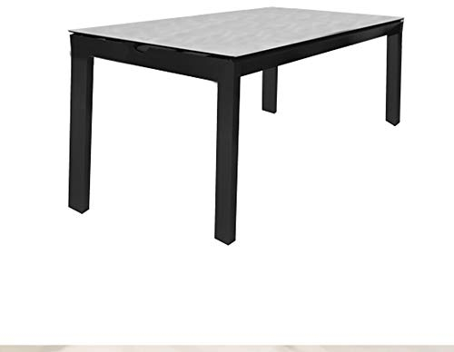 Meubletmoi Esstisch für den Garten, aus Aluminium, Anthrazit, 2 Schubladen Platte auf gehärtetem Glas – MOSA