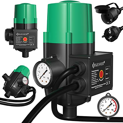 KESSER® Comando per pompa con indicatore di pressione (bar) e cavo Pressostato da 10 bar elettrico L'interruttore di pressione - accensione e spegnimento automatici, con cavo