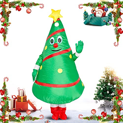 Costume di Natale Gonfiabile, Costume Gonfiabile per Albero di Natale per Adulti Gonfiabile per Festa Halloween Compleanno Natale Cosplay Facile Accensione e Spegnimento Batteria o Alimentazione USB