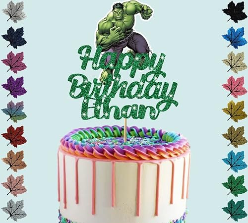 Hulk Personalised Glitter Cake Topper With Any Name(Green)