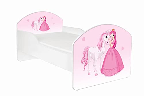 AS-TOR Kinderbett Jugendbett Maja 80x160 mit Matratze - Bett Schlafzimmer - Kindermöbel - Kinderbetten für Mädchen und Junge - Hochwertige Möbelplatte - Solide und Sicher - Rosa Prinzessin