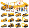 Oriate Baufahrzeuge Spielzeug für Kinder, Technikwagen Set aus Druckguss mit Tieflader und Verkehrszeichen, Bagger, Bulldozer, Gabelstapler, für 3 4 5 6 jährige Jungen Kinder Geburtstagsgeschenk