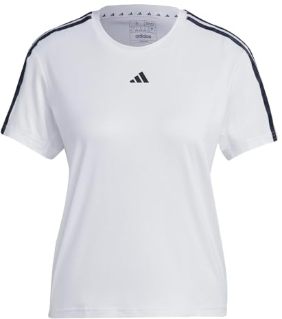 adidas Women's Plus Size Aeroready Training Essentials Regular 3-Stripes T-Shirt, White/Black, S