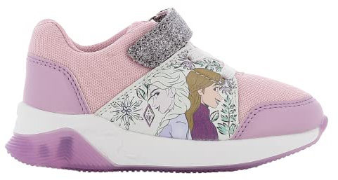 Disney Frozen Kinderschuhe 26 EU, Anna und ELSA Schuhe Mädchen, Blinkschuhe Mädchen mit Licht und Klettverschluss, Turnschuhe Kinder, Frozen Sneaker Girls, Eiskönigin Schuhe, Weiss Lila