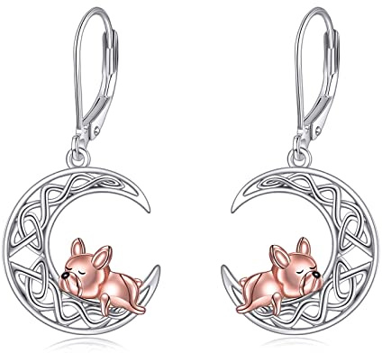 VONALA Französische Bulldogge Mond Hängend Ohrringe Sterling Silber, Keltisch Ohrringe Schmuck Geschenke für Damen und Mädchen