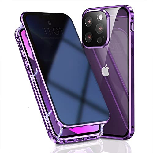 OMGZONE Privacy Case for iPhone 14 Pro Max Magnetic Cover,Screen Protector built-in Anti-peep Tempered Glass Full Cover with Camera Protector,360 Degree Metal Bumper Case for iPhone 14 Pro Max,Purple