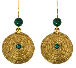 VERA NAVARRO - Pendientes Mandala en Oro Vegetal - Ø 20 mm - Aros Dorados - Hecho a Mano 100% Natural - Joyería Bisutería Artesanal - Verde