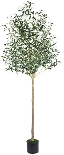 Künstlicher Olivenbaum, 180,3 cm hoch, künstliche Olivenzweige und Früchte, großer künstlicher Oliven-Seidenbaum mit Pflanzgefäß, künstlicher Baum für drinnen und draußen, Heimbüro, Ladendekoration