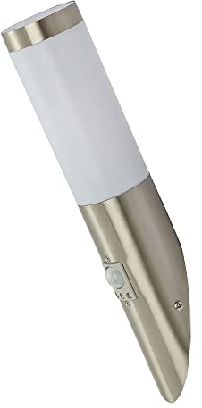 etc-shop Wandleuchte Edelstahl Wandfackel Außen Hauswandleuchte Bewegungsmelder, Wetterfest IP44, Sensor, Edelstahl silber opal, 1x E27 Fassung, DxH 7,6x40cm