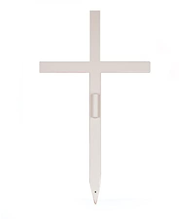 Piquet en forme de croix commémorative pour bord de route, extérieur, cimetière, funéride, marqueur funéraire en métal pour vos proches, animaux de compagnie, finition poudrée blanche – Pierre tombale