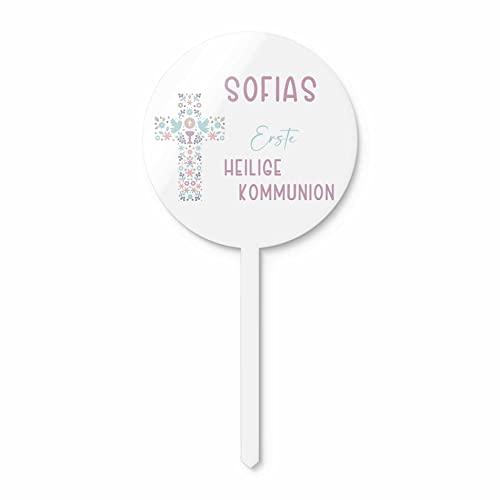 Personalisierter Cake Topper Taufe aus Acrylglas pastell - Tortendeko Kommunion Konfirmation für Mädchen & Jungen -Tortenstecker mit Namen & Motiv - Caketopper als Dekoration für Torte