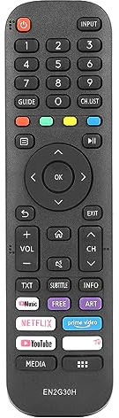 EN2G30H Control Remoto Compatible con Hisense TV 43A7340F 43A7500F 43AE7210F 50A7300F 55A7320F 55A7340F 65A7320F HE50A6109FUWTS Sustitución Controlador con Netflix Prime Video Youtube Botones