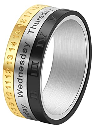 Ayoiow Edelstahlring Für Herren 8MM Dreifarbig Ehering Für Männer Zahlen Spinner