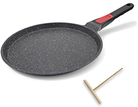 Bobikuke Non Stick Crepe Pan with Detachable Handle, Cast Aluminium Pancake Pan 20 cm, Induction Compatible Black