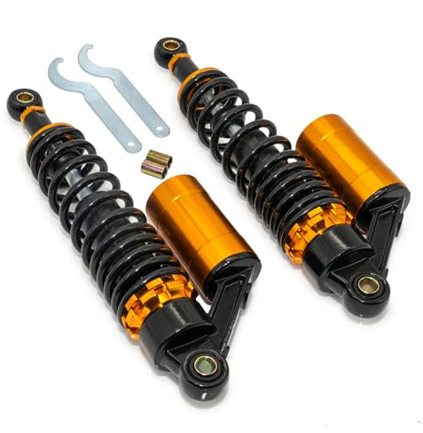 Tuning-Federbeine Maxtuned 325-355mm, mit externen Ausgleichsbehälter, schwarz/gold für Simson S50, S51, S70 Stoßdämpfer