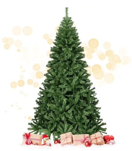 COSTWAY Albero di Natale Artificiale Realistico Rami Densi e Base in Metallo con Cuscinetto Antiscivolo, Albero di Natale per Casa e Negozio (225 CM)