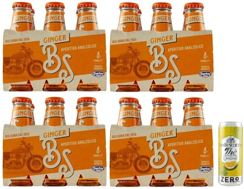 24er-Pack Bitter Salfa Ginger,Italienischer Aperitif,Alkoholfreie Getränke,10cl Einweg-Glasflasche + 1er-Pack Kostenlos San Benedetto Eistee mit Zitrone Ohne Zucker 330ml Dose