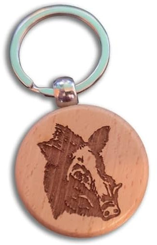 Porte-clés en bois exotique rond personnalisé recto/verso avec Votre texte et le Dessin de votre choix (ici Sanglier)