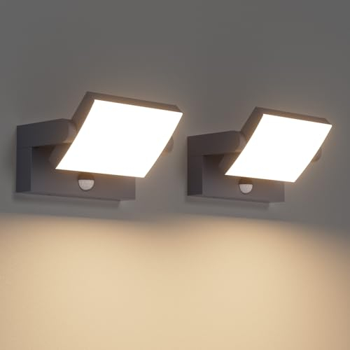 Klighten 2 Stück 24W Außenwandleuchte Außenlampe mit Bewegungsmelder IP65 Wandleuchte Außen Innen Wandlampe mit Schwenkbar LED Panel, Aussenleuchte für Terrasse Eingang, Anthrazit, Warmweiß 3000K