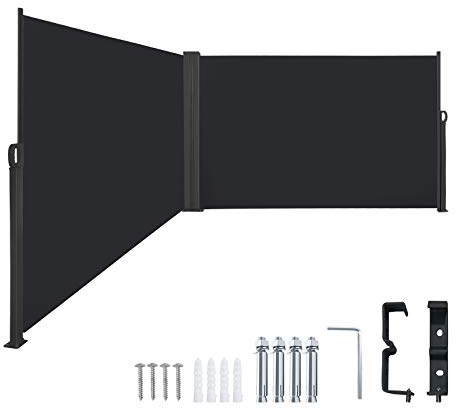 LILIIN 200x600cm Seitenmarkise Ausziehbar aus Aluminium Sonnenschutz Seitenrollo aus Polyester Sichtschutz Windschutz Markisen für Balkon Terrasse Garten (Anthrazit, Doppelseitig)