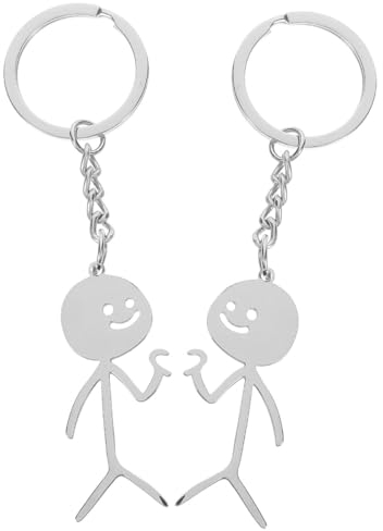 LEEQ 2pcs Lustiges Skelett Smiley kleiner Mann Gebärdensprache Schlüsselanhänger - Nette Trend Tasche Auto Schlüssel Anhänger Paar Freund Geschenk Schlüsselanhänger