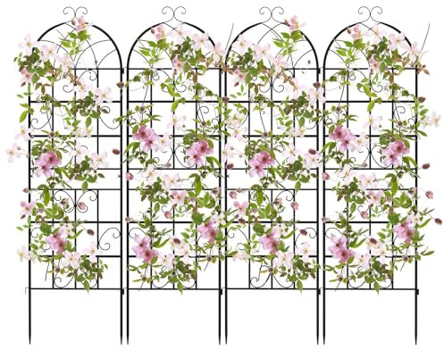 COSTWAY Lot de 4 Treillis de Jardin en Métal 180 x 50 cm, Clôture Décorative pour Plante Grimpante, Grille Fleurs Antirouille pour Jardin, Cour, Patio, Noir