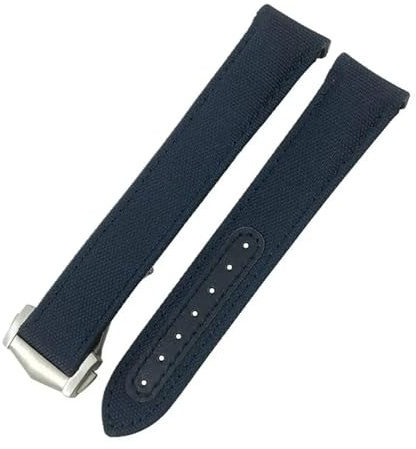 DKWOIS 20 mm 21 mm Nylongewebe-Armband, kompatibel mit Omega AT150 Seamaster 300 Planet Ocean De Ville Speedmaster Uhr mit gebogenem Ende(Color:Blue blue silver)