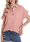 Aottori Chemisier Femme Manches Courtes Chic et élégant 100% Coton Chemise Col en V Chemisiers Blouses Haut Décontracté T-Shirts Été Tunique Tops Rose L