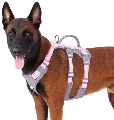 Huntboo Sicherheitsgeschirr Hund Ausbruchsicher, Panikgeschirr für Hunde, Reflektierendes Geschirr Hund mit Griff, Verstellbare Hundegeschirr für kleine, mittelgroße und große Hunde (Hellrosa,L)